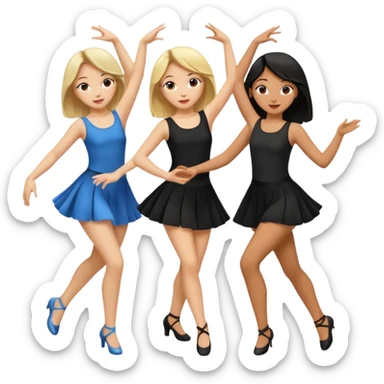 Emoji of 3 Girls dancing one with blonde hair, one tan skin with brown hair and one with black  hair ONLY ONE IS BLONDE sticker