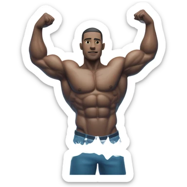 white muscle man figure sticking out of the sea level sticker