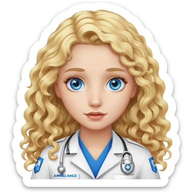 Ambulance girl with long curly blonde hair and blue eyes  sticker