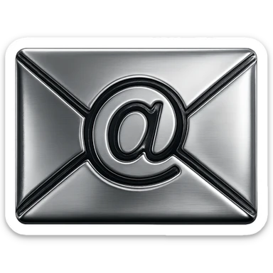 postal envelope with an e-mail sign in the middle, made entirely of chrome, shiny metallic, highly reflective sticker