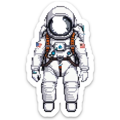 astronaut in white space suit with large helmet, gloves and life-support backpack exploring sticker