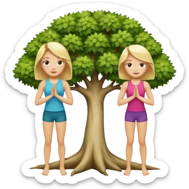 Two women doing yoga in tree pose  both blonde  sticker