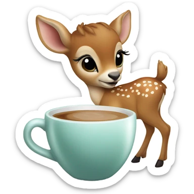 Baby deer drinking iced coffee sticker