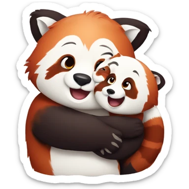 Red panda hugs white bear sticker