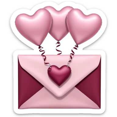 Pale pink love letter in burgundy and perl metallic heart-shaped balloons sticker