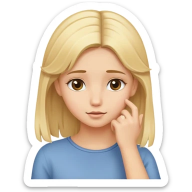 Blonde girl shyly tucking hair behind ear sticker