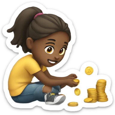 Girl picking up coins off the floor sticker