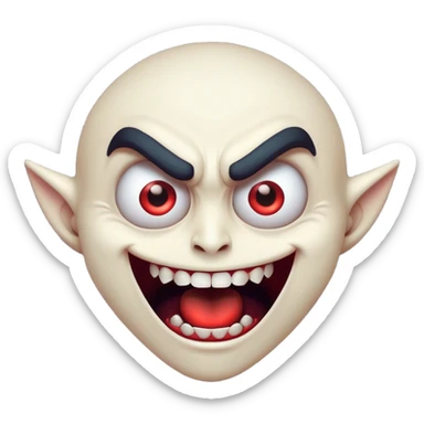 Cinematic Comical Vampire Portrait Emoji, with a sharply stylized, slightly caricatured pale face accented with exaggerated fangs and overly dramatic wide eyes filled with comic shock, head tilted in a hilariously startled pose, simplified yet amusingly detailed, glowing with a soft mysterious glow and a playful outline capturing the quirky humor of a vampire in disbelief! sticker