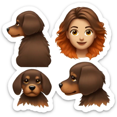 medium hair brunette girl holding dark orange color fur puppy sticker