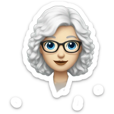 pale white haired librarian with blue eyes holding a book sticker