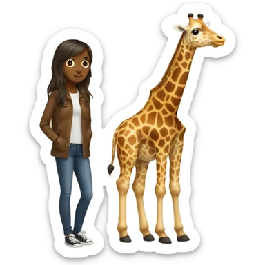 Giraffe and brunette girl  sticker