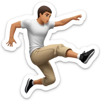 A person performing a parkour move, leaping between buildings or scaling a wall with agility and precision. The scene captures dynamic motion, showcasing strength, flexibility, and the thrill of urban acrobatics against an urban cityscape backdrop. sticker