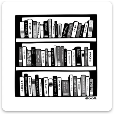 hand-drawn bookshelf with row of books of different sizes and colors sticker