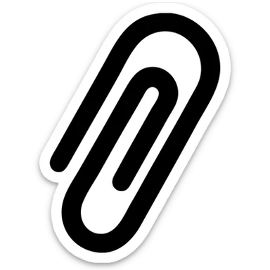 black solid filled minimalist paperclip icon, uniform line thickness, urban theme, transparent background sticker