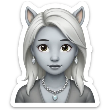 Female with Silver Necklace, grey skin,pony hair, more bright silver,highlight necklace, different expressions. sticker