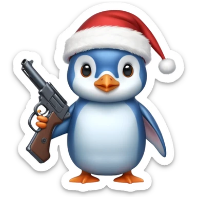 Pingüino azul con gorro navideño y una pistola pequeña  sticker