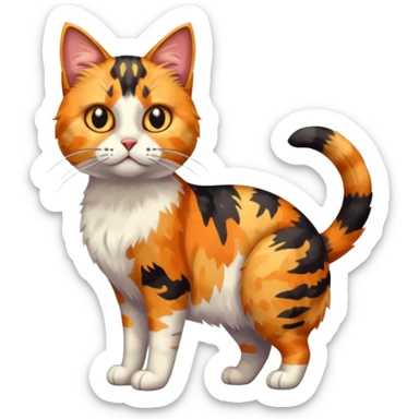 full body anxious looking colourful light calico tabby cat with large patchy patterns sticker