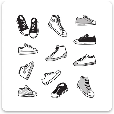 Canvas sneakers/casual shoes in pastel colors (dd9fb0, ffc6d3, a3bfc9, c4bee2, f1b091), hand-drawn doodle style sticker