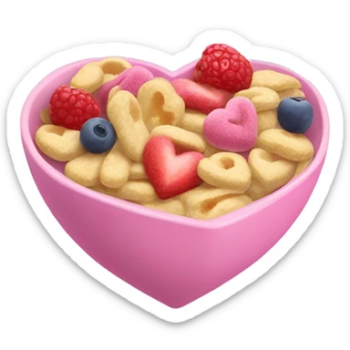 A bowl of pink heart-shaped cereal and fruits. sticker