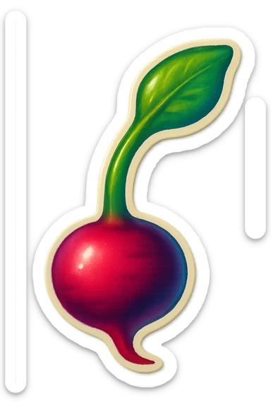 Make the beet's green leaf stem much longer in a retro stickers emoji style. sticker