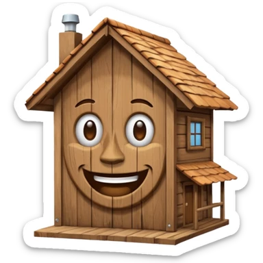 physical home with roof shaped face mascot on neck  sticker