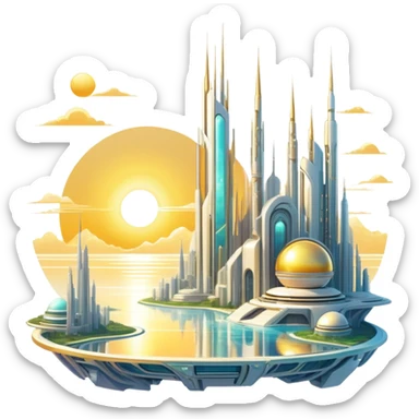 Epic complex detailed iridescent gradients white golden bright light solarpunk sunny futuristic aesthetic-scenery sticker