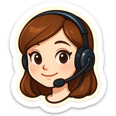 cute girl in Telegram sticker style, very pale skin, neat facial features, large expressive eyes, soft smile, headphones or virtual assistant headset, white background, head only without neck sticker