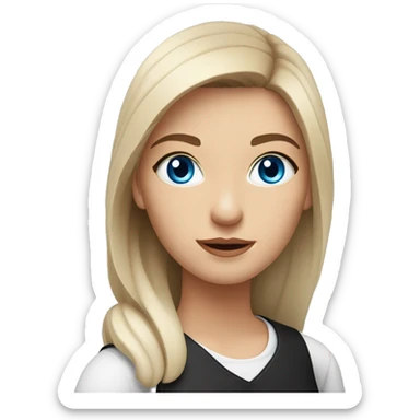 Slavic woman with blue eyes, eyes look up, fair skin, straight gradient medium length hair, eyes makeup, dressed in white T-shirt and office black jacket, one side of hair is tucked behind the ear. sticker