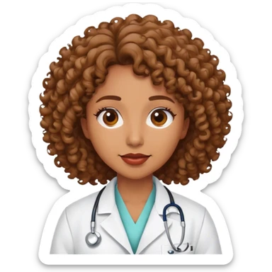 odontologa con bata, la mujer es crespa con el cabello a los hombros  sticker