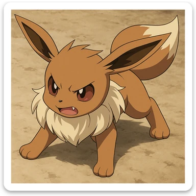 Eevee looking annoyed, hunched forward, ears back, ready to pounce, anime style sticker