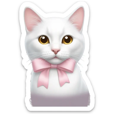 white cat with a light pink bow on the head sticker