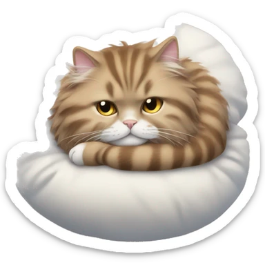 fluffy cat curled up on a cushion sticker