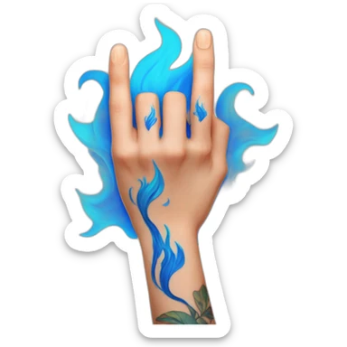 Hands up with blue flame tattoos on the forearm sticker