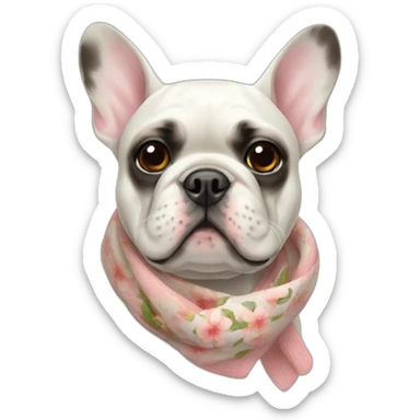 white french bulldog with floaral scarf sticker