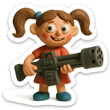 funny, positive stalker girl named Businka with a huge machine gun sticker