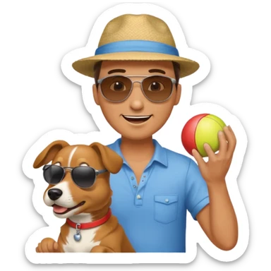 Men is playing with his dog sticker