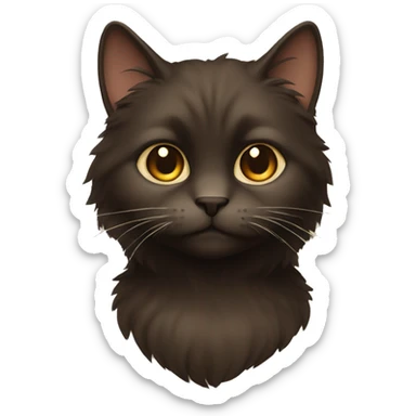 A fluffy dark brown cat with gold eyes and light beige chin sticker