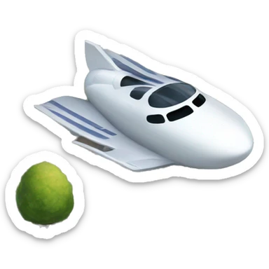 flying vehicle flying toward two large narrow buildings  sticker