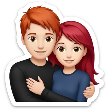 Red haired girl with black hair boy romance sticker