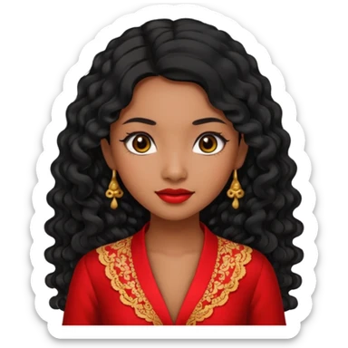 Indonesian girl, java girl with long curly hair, wear kebaya,  sticker