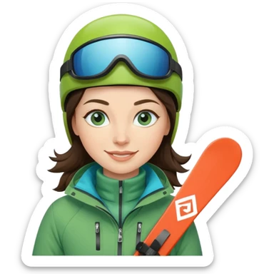brunette with blue eyes skiing downhill in a green jacket sticker