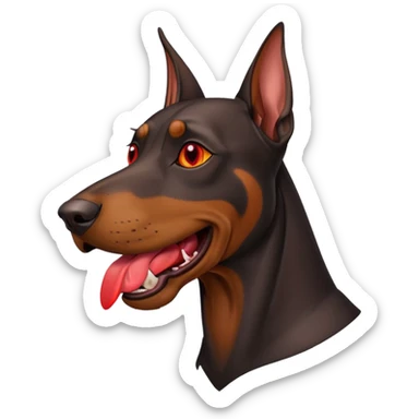 Generate a emoji of a big evil doberman dog with red eyes and a tongue sticking out,  sticker