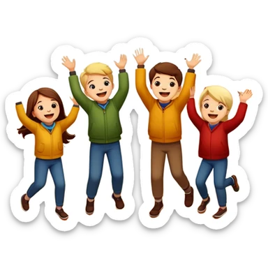 group of kids playing and tossing leaves in the air, autumn background sticker