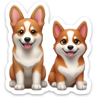 a "red corgi puppy" next to a "husky puppy" sticker