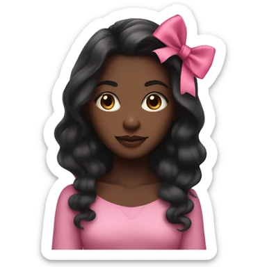 dark skin girl with pink bows in her long black hair sticker
