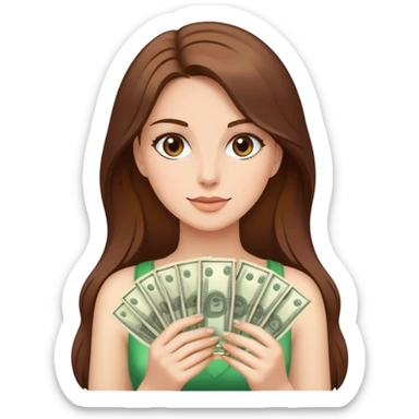 realistic portrait of brown hair woman with money sticker