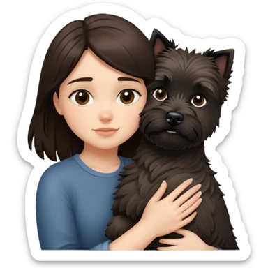 Brunette girl with black cairn terrier big hug sticker