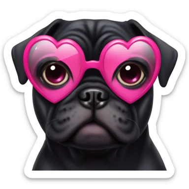 Black pug wearing heart shaped pink glasses  sticker