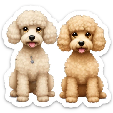 Two curly toy poodles one with beige and one tan coloured sticker