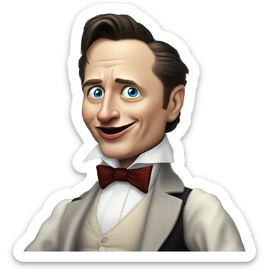 Ranting Elon Musk vampire in Uncle Scrooge style, oil paint, mysterious eyes, intricate lips, masterpiece pose, odd perspective, beautiful, desirable, logical sticker